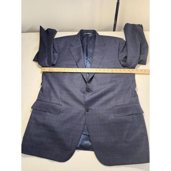 Canali Made In Italy 100% Wool Navy Blue Plaid Blazer Jacket Size 56R - Picture 7 of 9